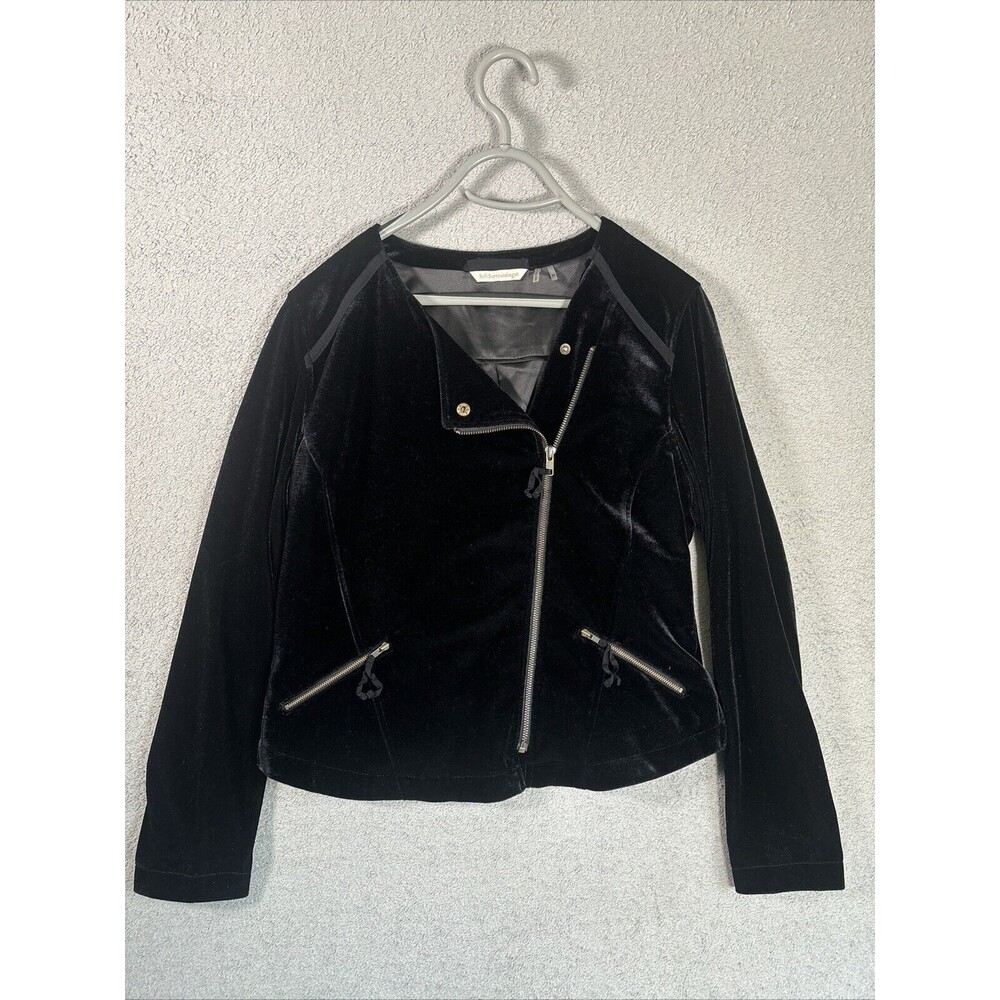 Soft Surroundings Women’s Size Medium Full Zip Velvet Velour Jacket Black Goth - Picture 1 of 12